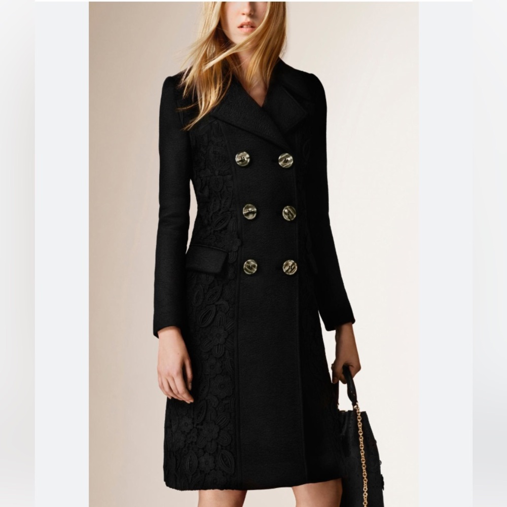 Burberry prorsum cashmere coat with floral lace embroidered details